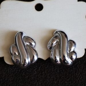 Silver Abstract Clip On Earrings